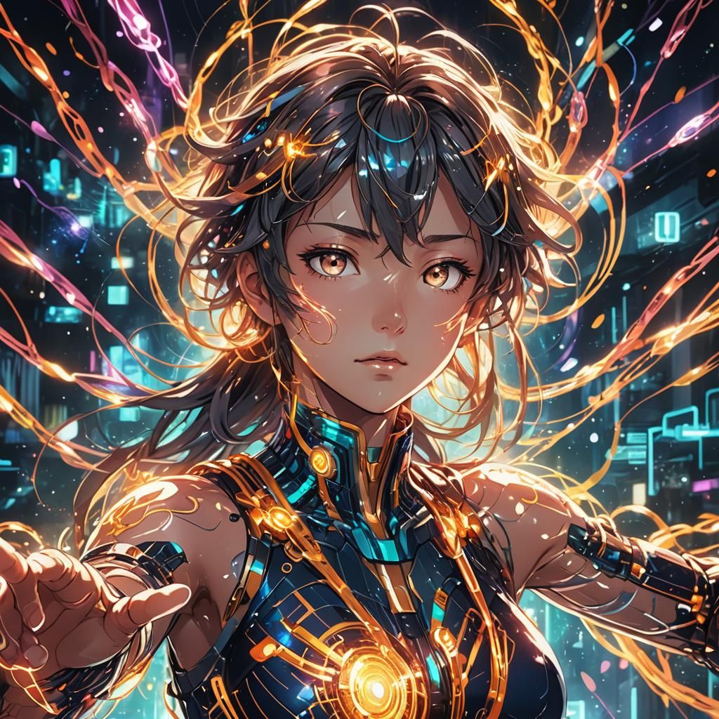 Anime Character Engulfed in Sparkling Light