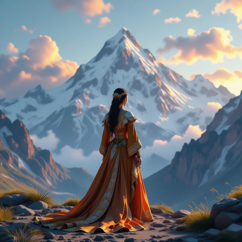 Girl Before Mountain: Hyperdetailed Digital Art