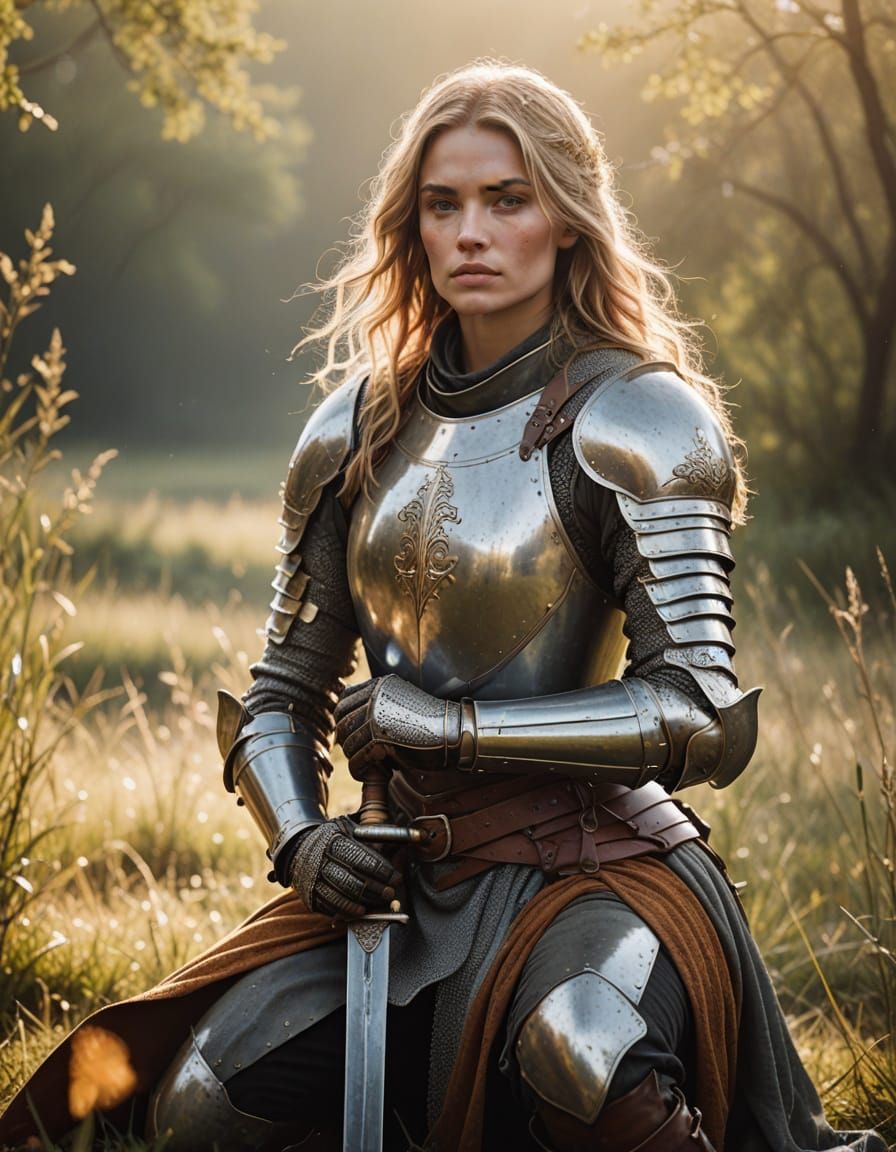 Elegant Female Knight in Morning Dew