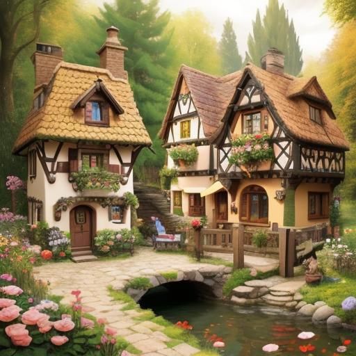 Enchanting Miniature Alpine Village in Art Nouveau Style