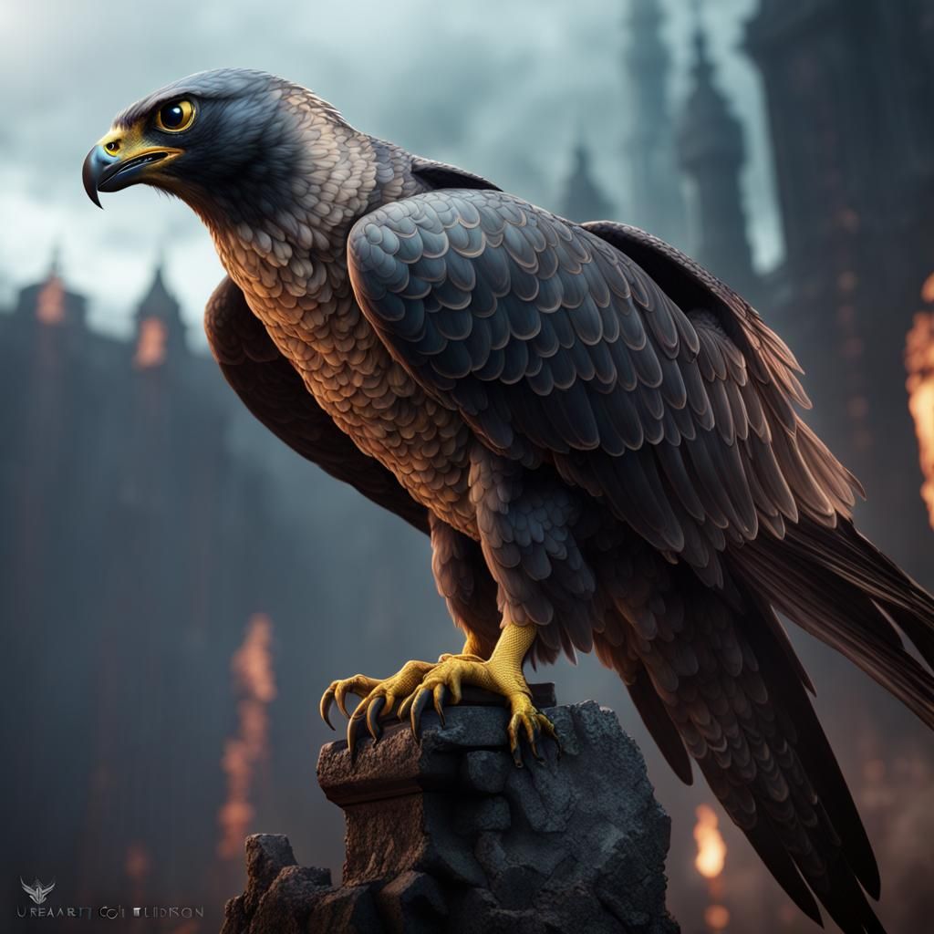 Demonic Eldritch Falcon in Detailed Matte Painting