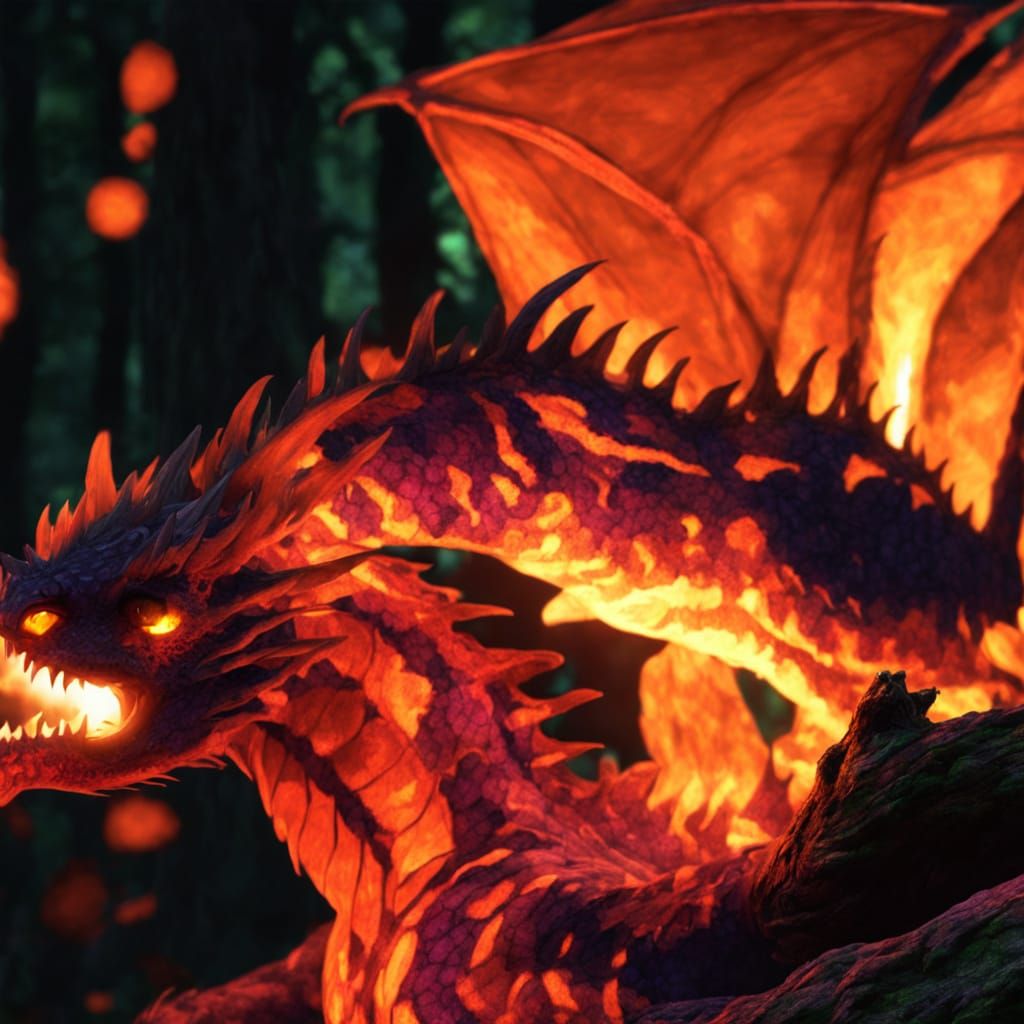 Spectral Dragon in Bioluminescent Forest: Dark Fantasy Art