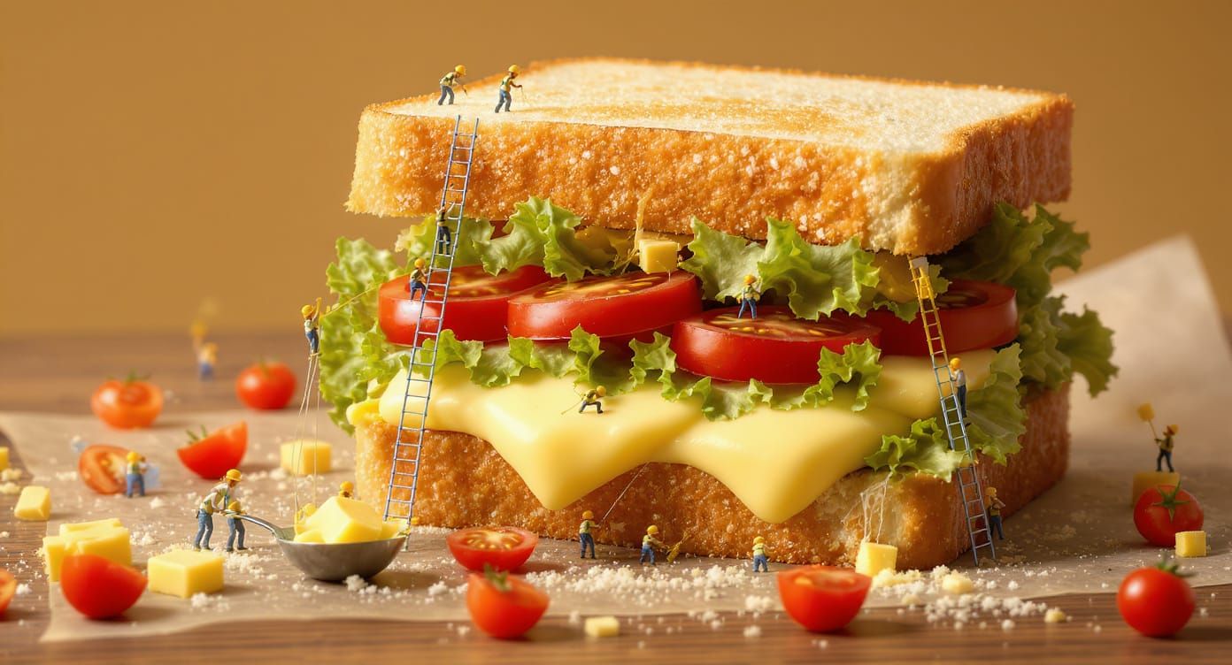 Tiny Workers Build Giant Sandwich, a Digital Art Fantasy