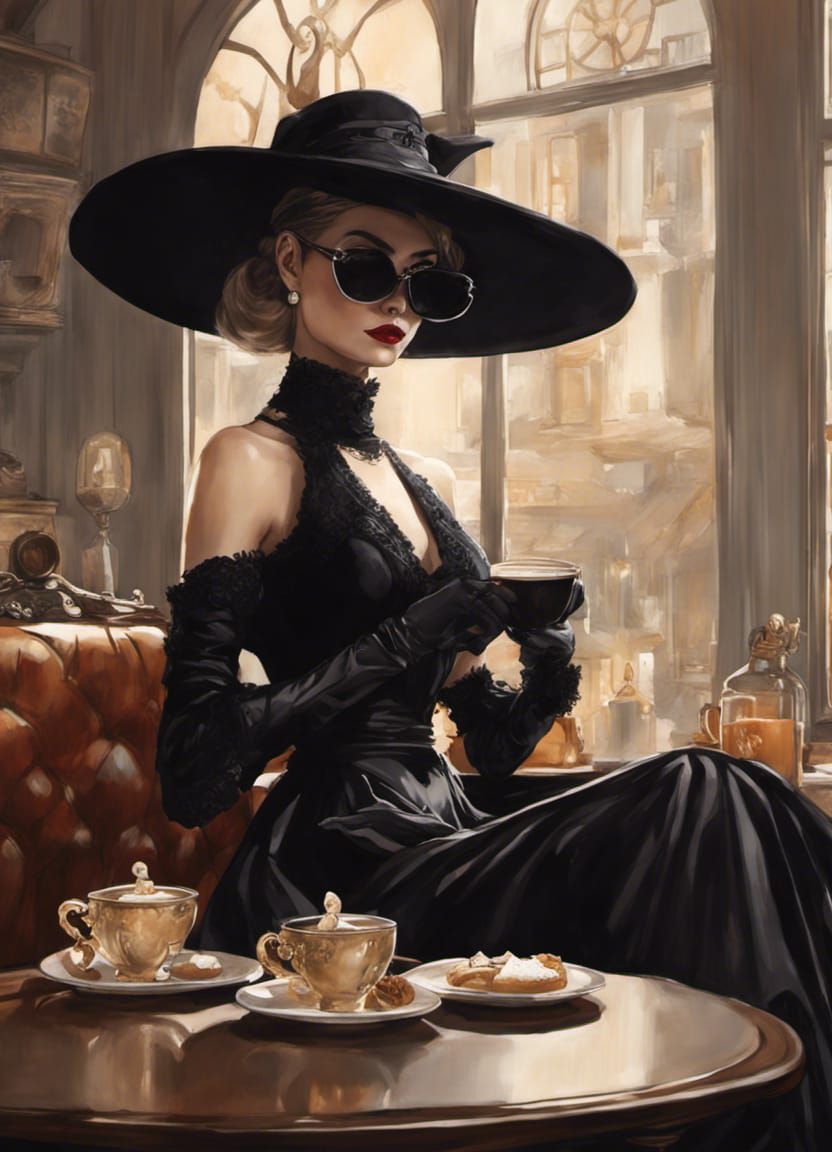 Elegant Witch in Diner: Digital Fantasy Art