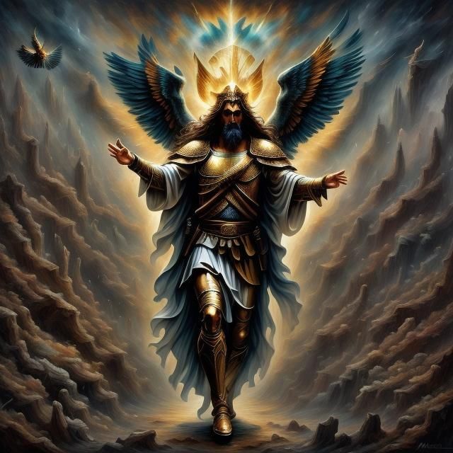 Illuminated Godly Figure at Cave Entrance