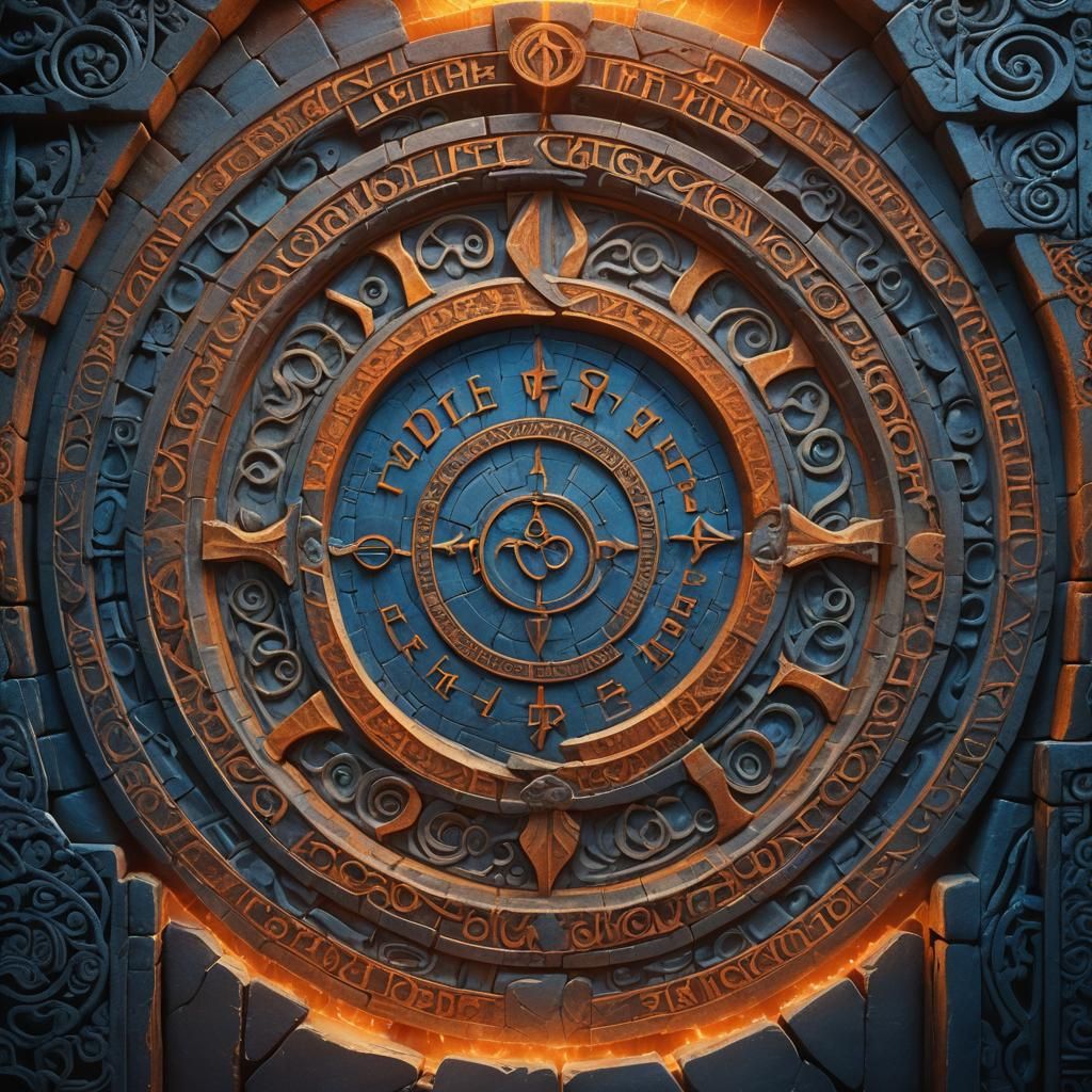 Mystical Portal with Glowing Text, Fantasy Concept Art