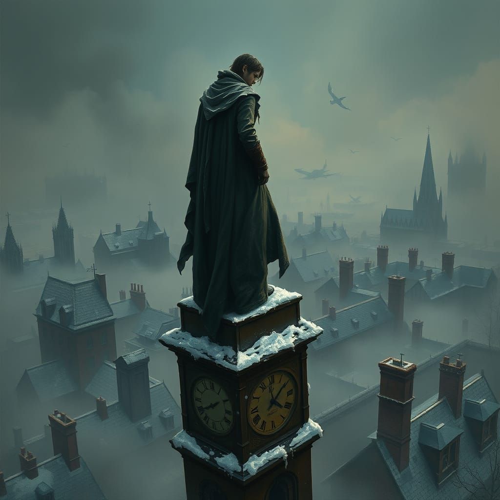 Victorian Figure Above Gothic Cityscape