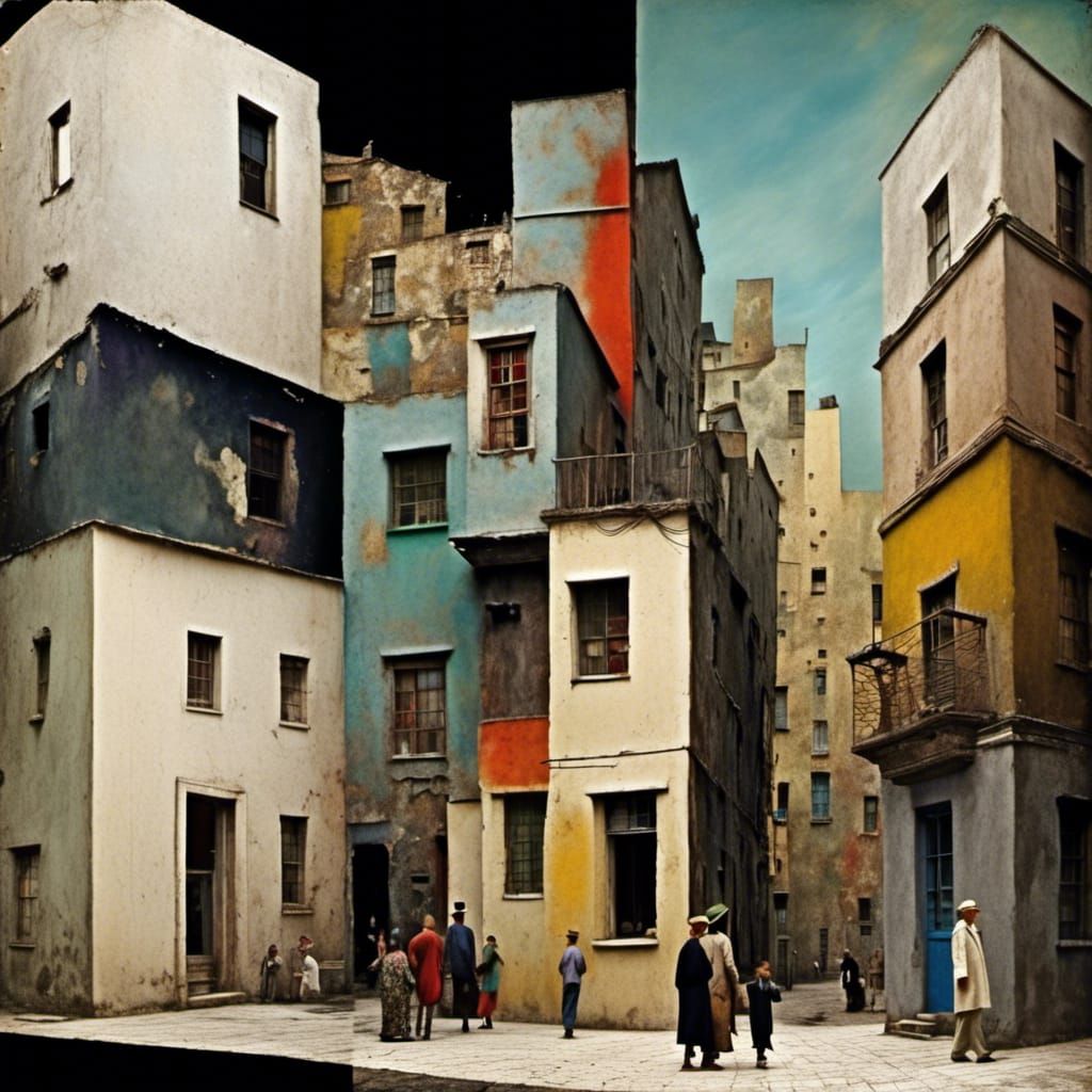 Polychromatic Abstract Cityscape: Hyperrealistic Matte Paint...