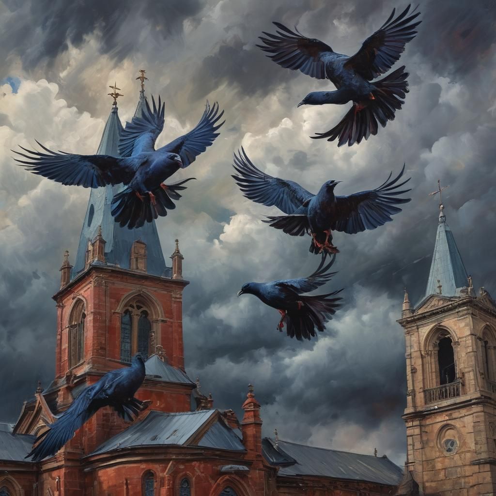 Ravens and Doves Clash: A Neo-Expressionist Painting