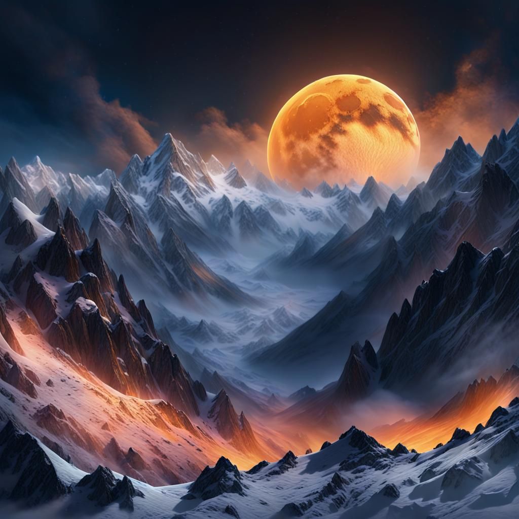 Black Moon Rises Over Snowy Avalanche
