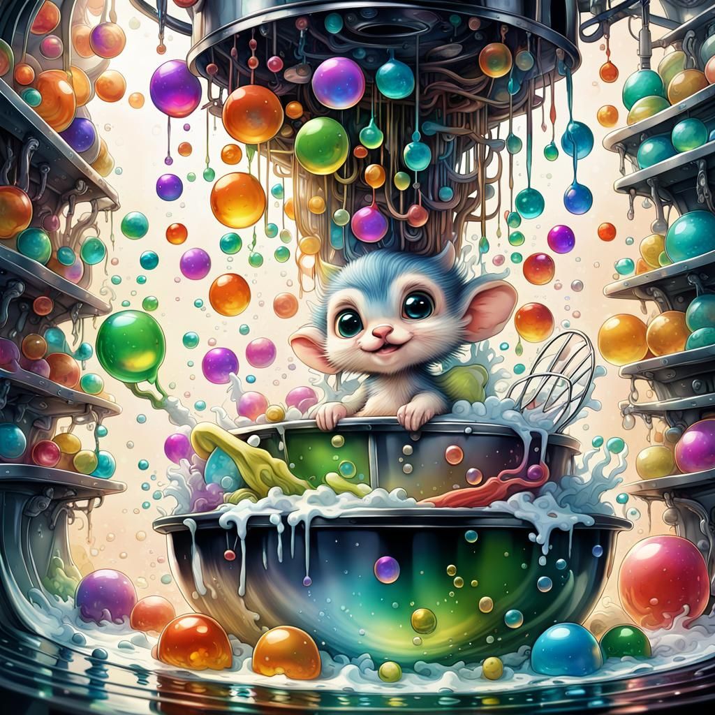 Whimsical Imps Washing Dishes Inside Dishwasher