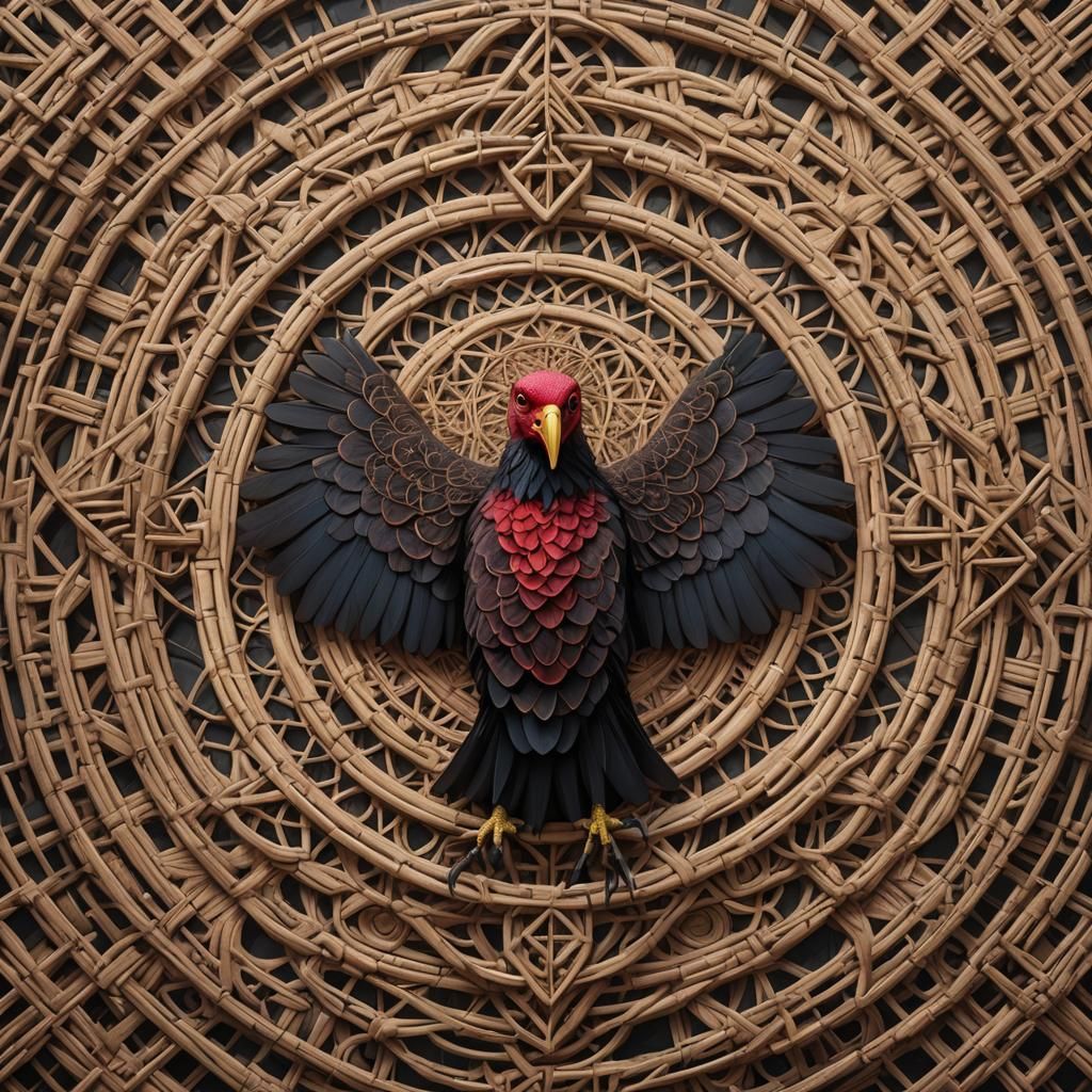 Geometric Turkey Vulture on Rattan Om Symbol