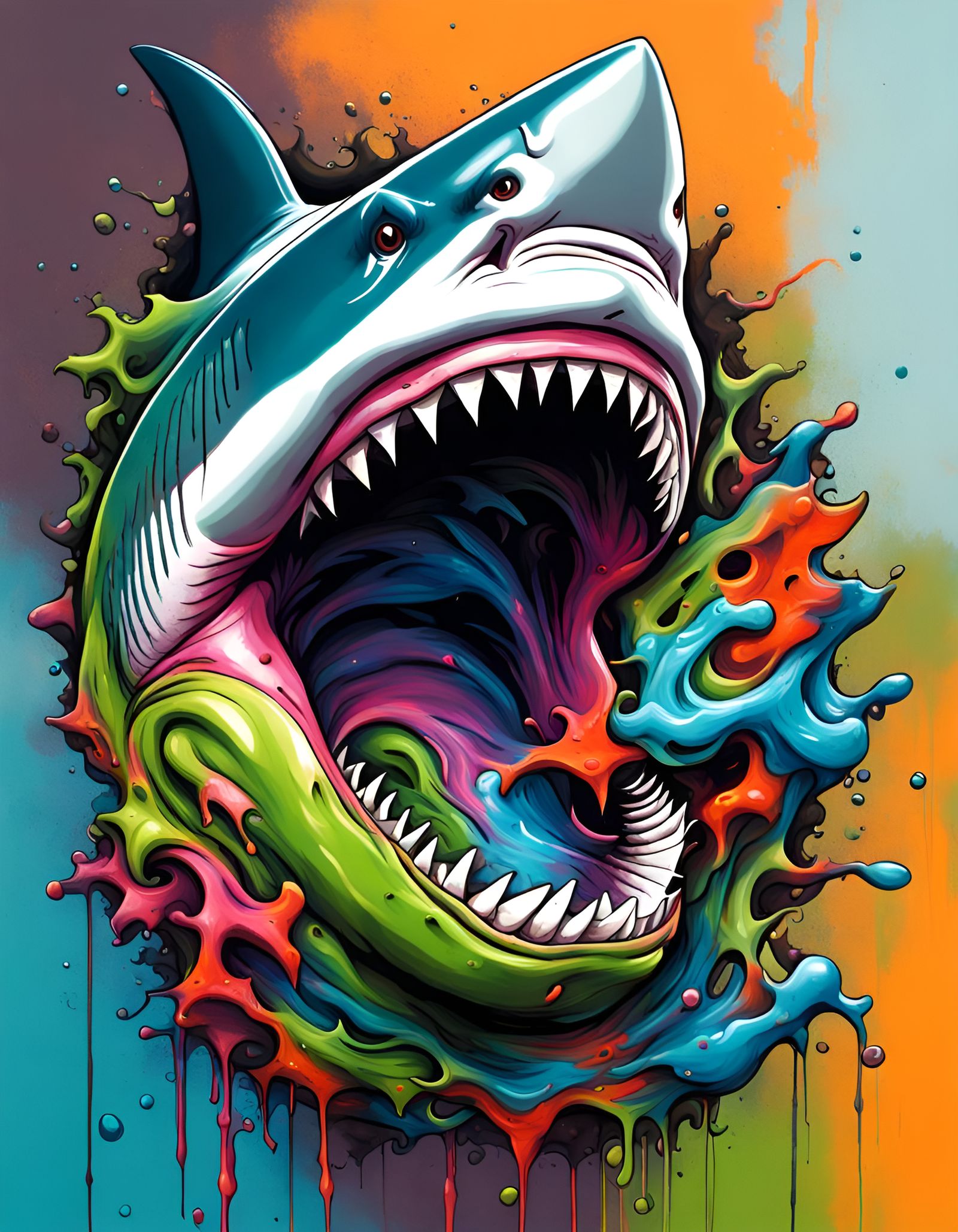 Graffiti Art: Shark-Headed Hulk in Street Art Style