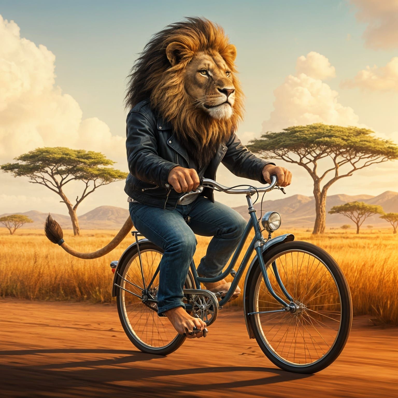 Lion Rides a Bicycle: A Whimsical Scene