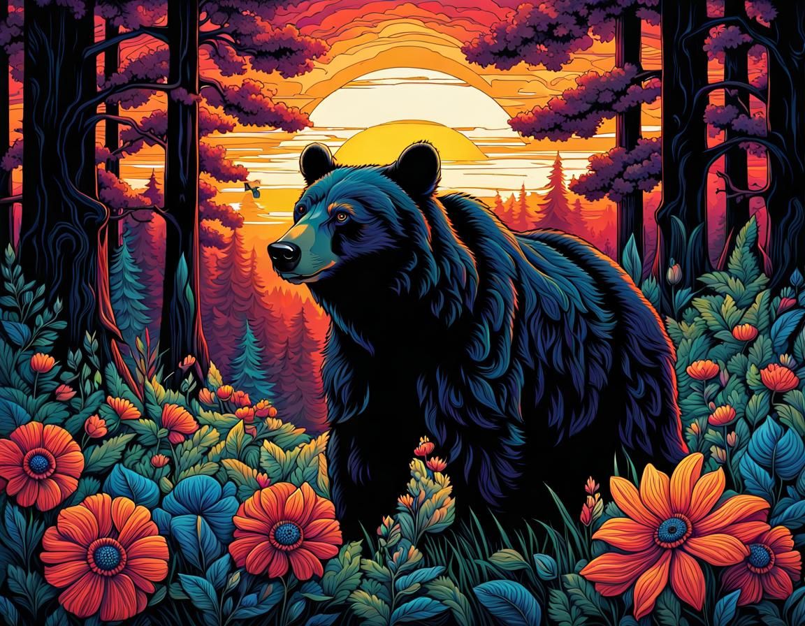 Black Bear Portrait in Gothic Comicbook Style