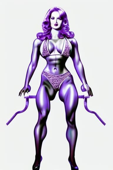 Gothic Bodybuilder in Purple Bikini, Anime Illustration