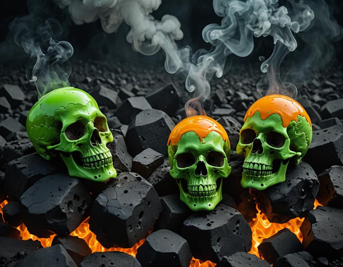 Green Fluorescent Skulls with Ice Cream, Professional Photo