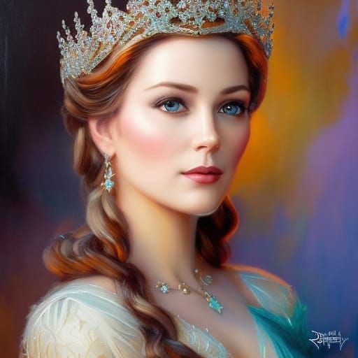 Intricate Royal Crown: Hyper-Detailed Oil Painting