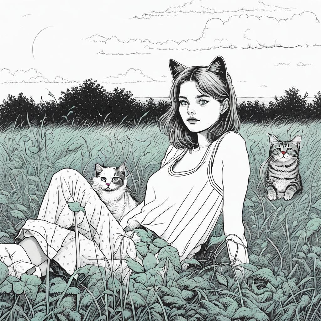 Bearded Man with Cat: Summer Portrait