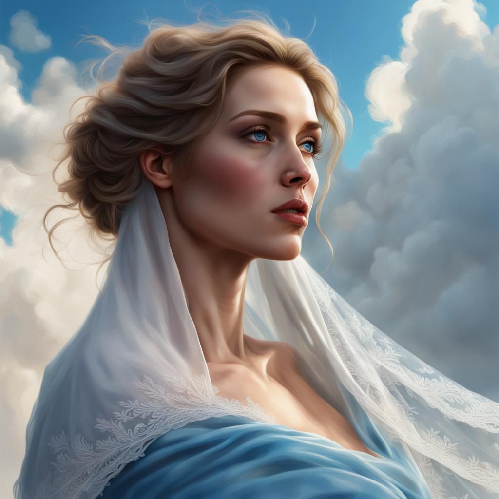 Beautiful Woman in Blue Dress, Detailed Matte Painting
