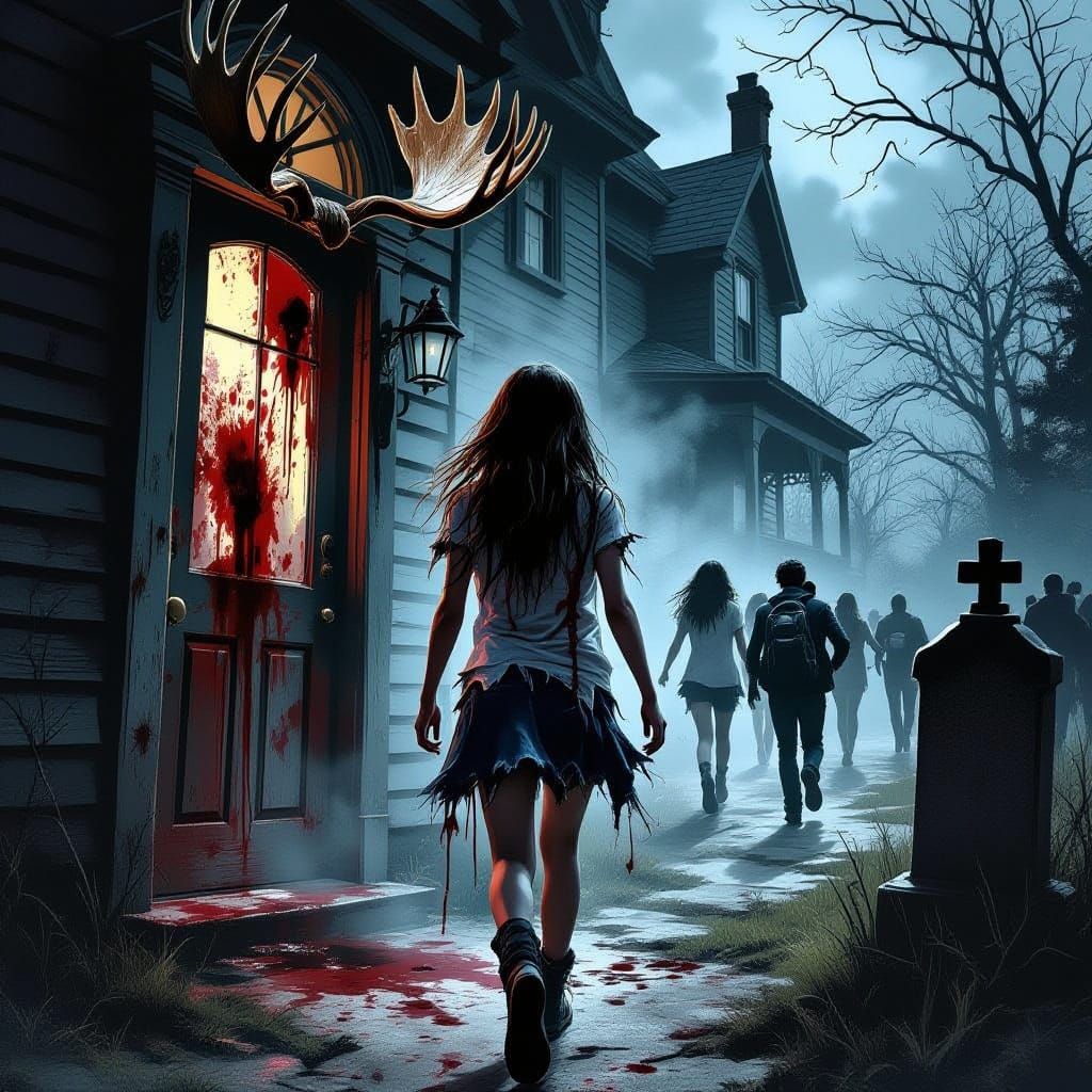 Teenage Girl Enters Terrifying Haunted House with Gore