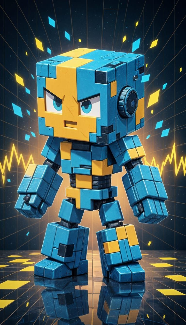 Blue Cube Character in Geometric Abstract Style