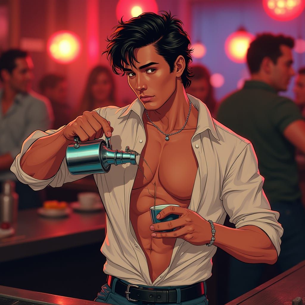 Hunky Barista in 70s Disco Style