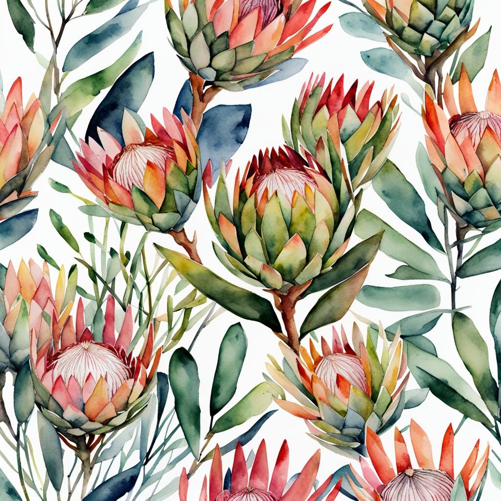 Watercolor King Protea Flower Illustration