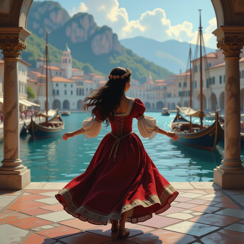 Renaissance Girl Dancing in Ventimiglia Harbor