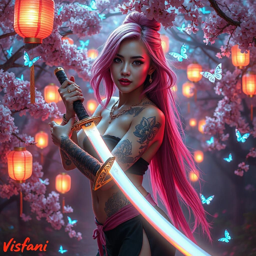 Hyperrealistic Portrait of a Cyberpunk Warrior Maiden