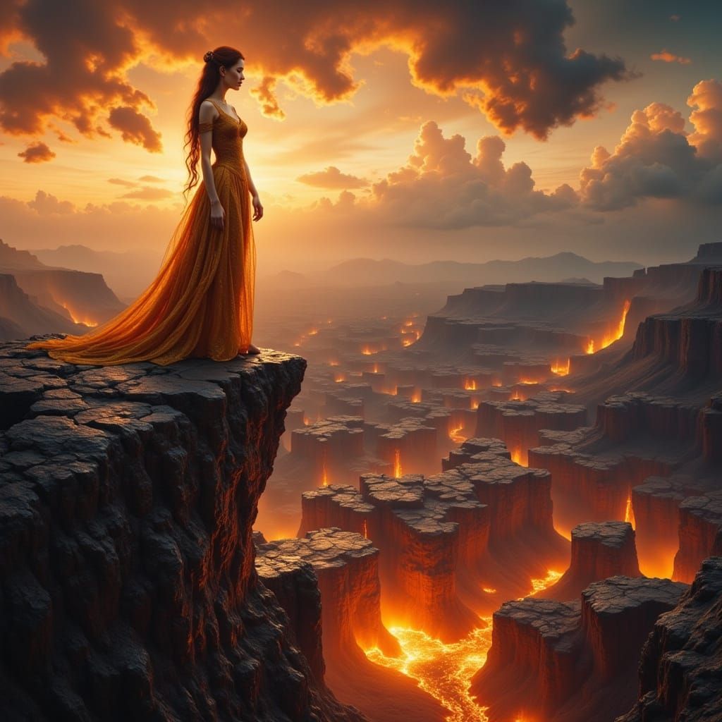 Volcanic Beauty and Lion Guardian in Hyperrealism Style