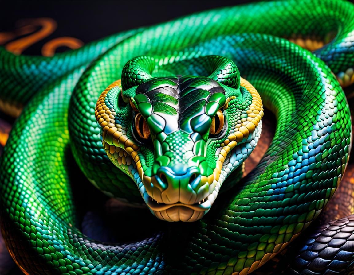 Emerald Snakes in Maximalist Atompunk Graffiti Art
