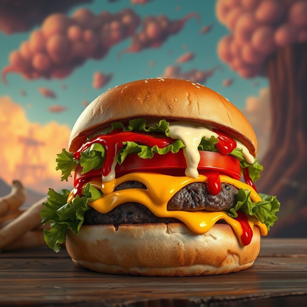 Epic Burger Fantasy in Cyberpunk Style