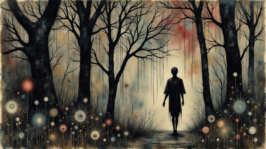 Surreal Gothic Forest With Abstract Mixed Media