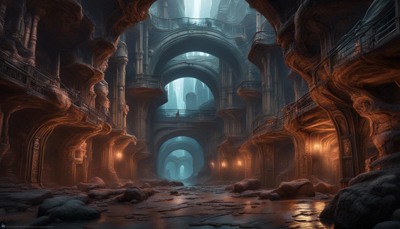 Ancient Underground City in Space Fantasy Style