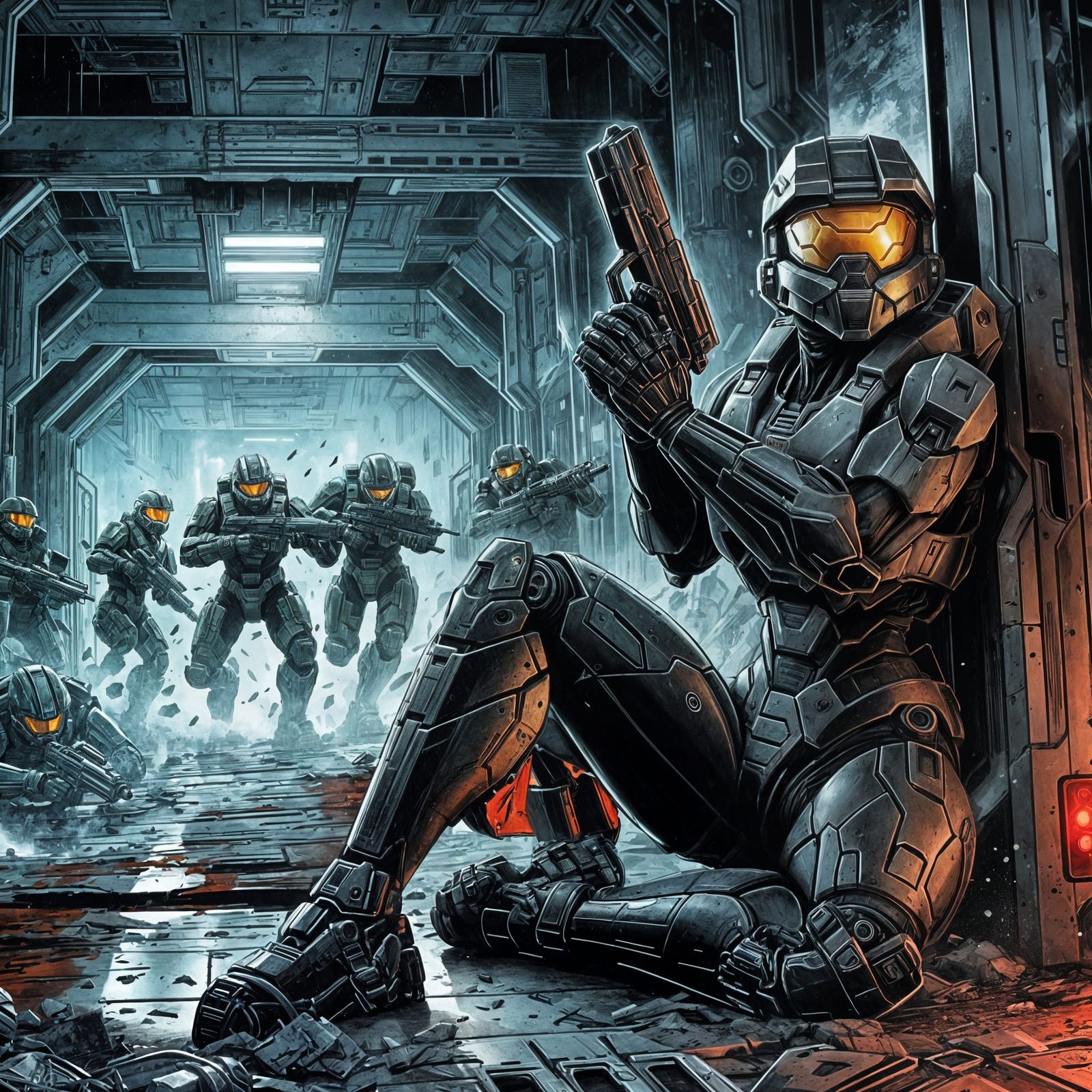 Sci-Fi Comic Action Scene in Anime Style