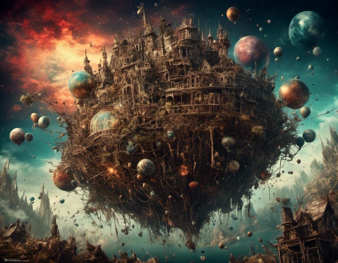 Whimsical Planet Explosion in Macabre Style