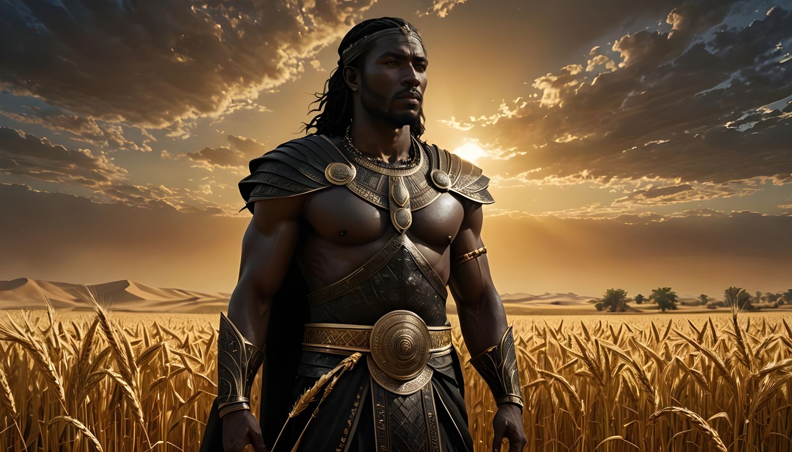 Ningirsu in Wheat Field: Hyperdetailed Digital Art