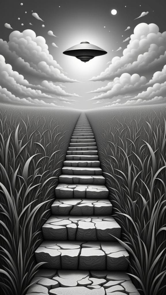 Ethereal Stairway Ascends to Alien UFO