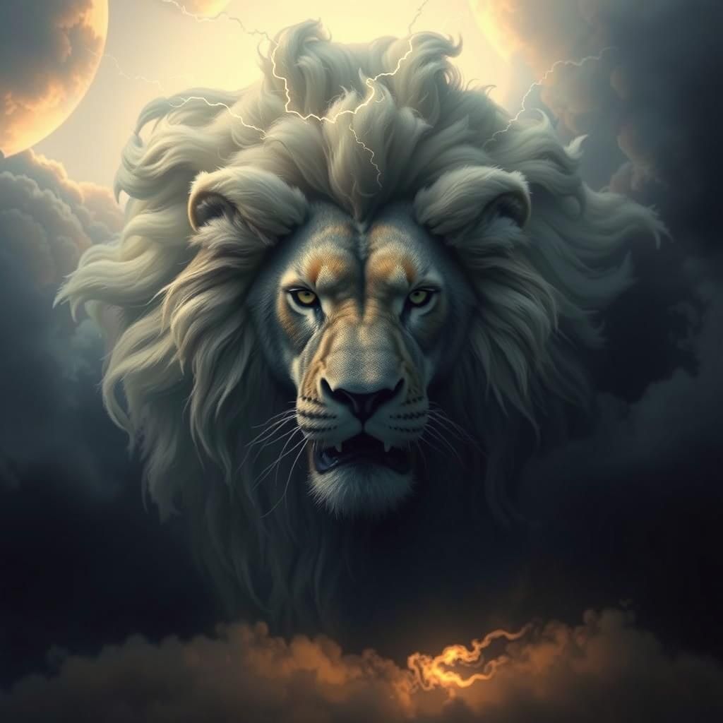Electrified Lion with Golden Halo in Dramatic Style