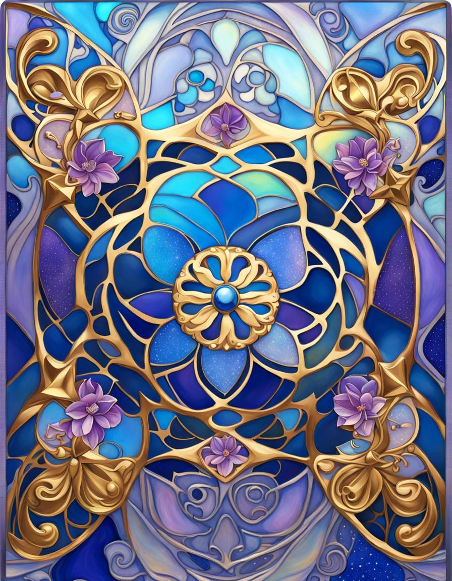 Blue Magnolia in Art Nouveau Style with Gold