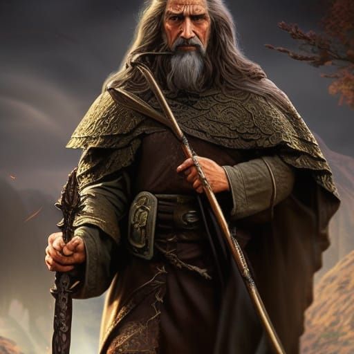 Mystic Medieval Sorcerer in Moonlit Forest