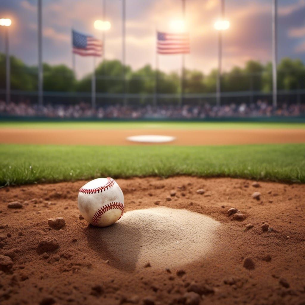 Baseball Diamond with American Flag in Hyperreal Photo