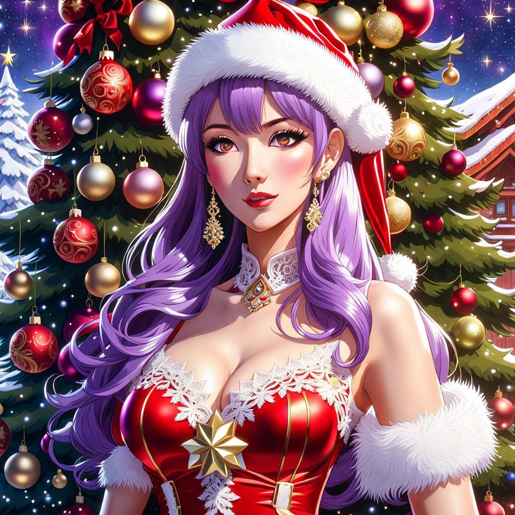 Anime Christmas Santa Girl Portrait in Cosmic Style
