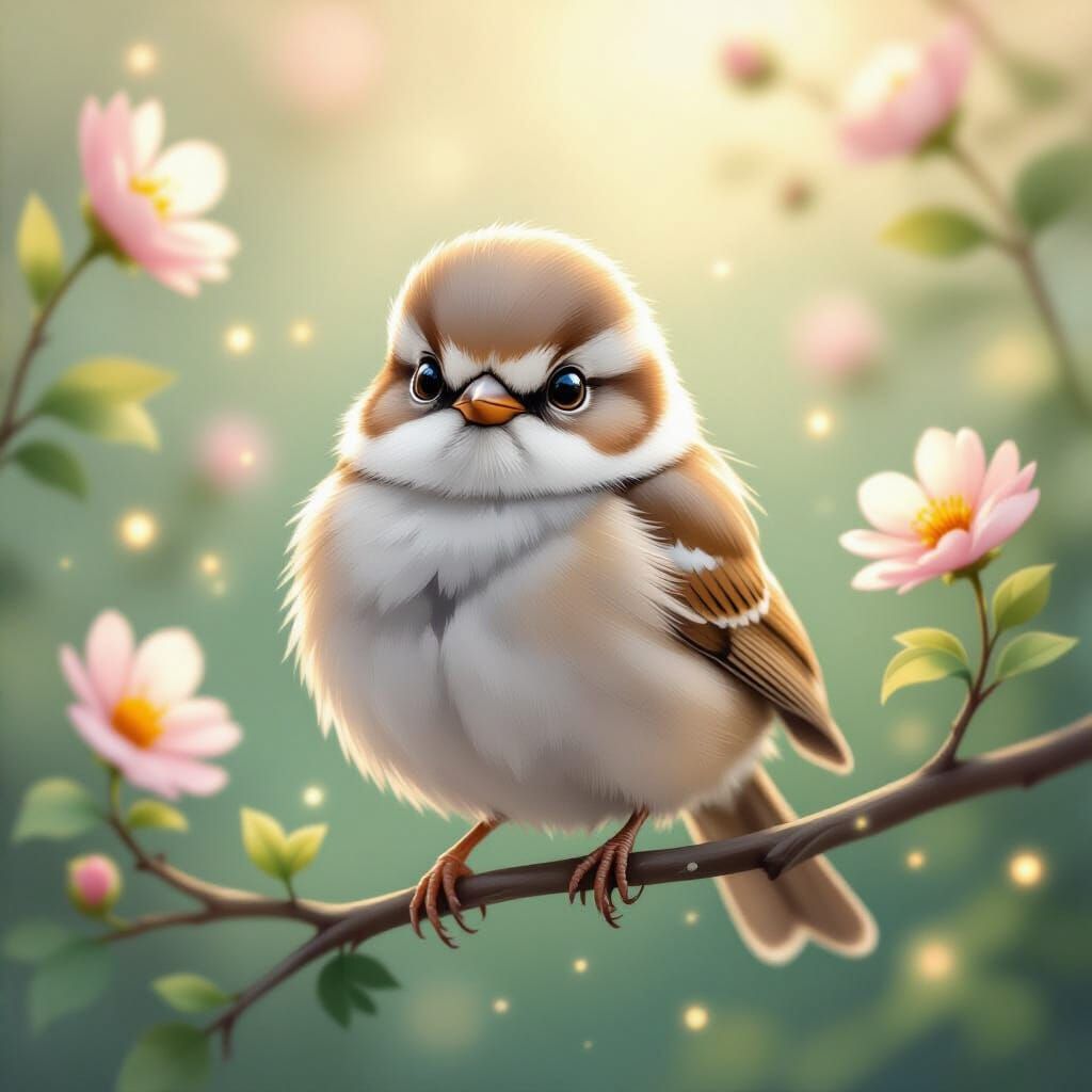 Cute Sparrow in Dreamy Fairytale Setting