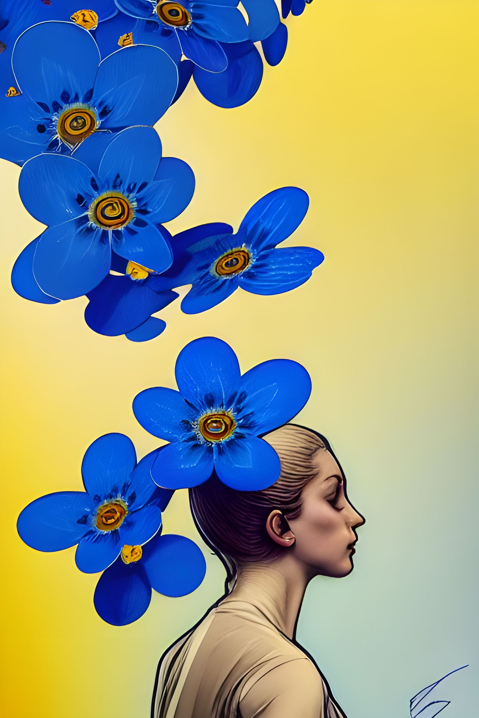 Hyperdetailed Forget-Me-Not Scenic in Art Nouveau Style