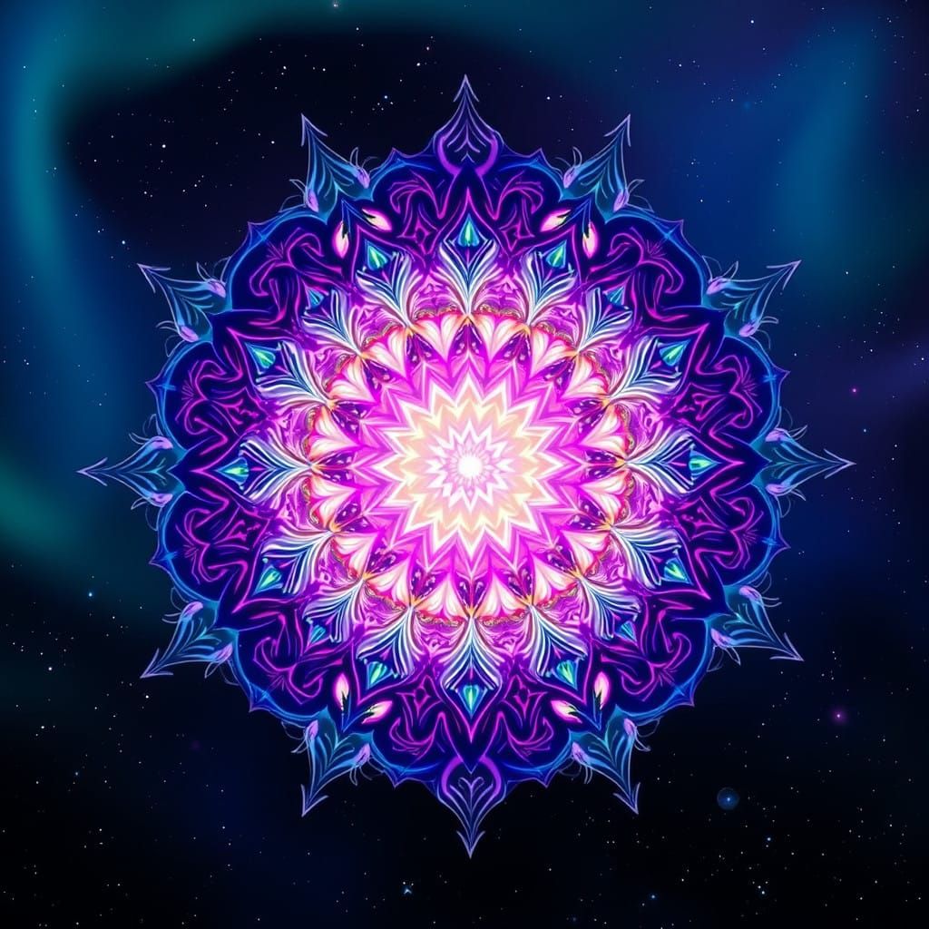 Cosmic Harmony Mandala: Circumpunct Balance in Starry Night
