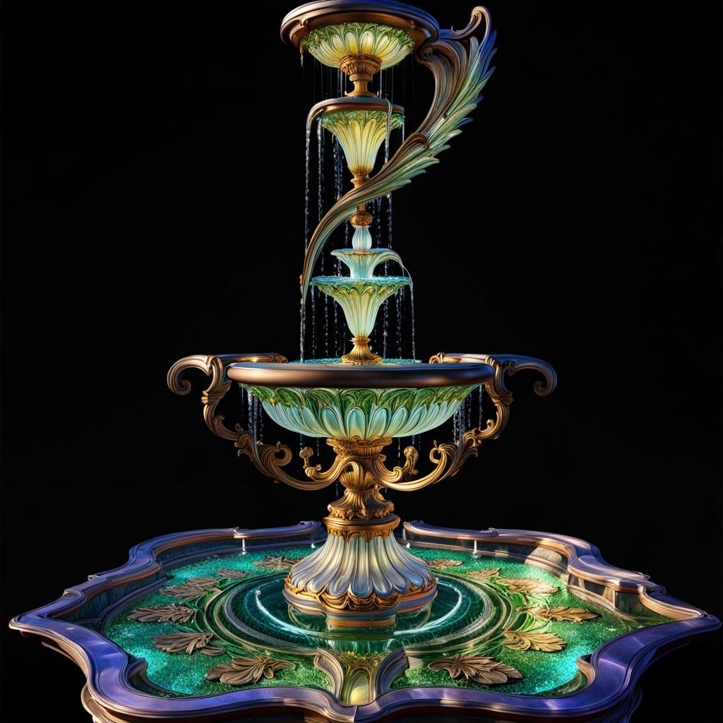 Glass Art Nouveau Fountain in Rococo Garden