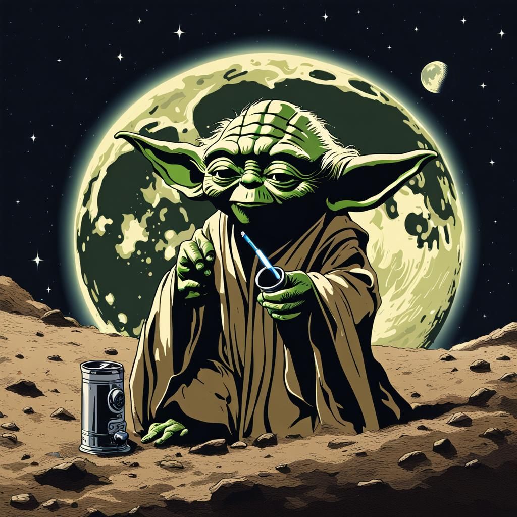 Yoda Smoking on the Moon