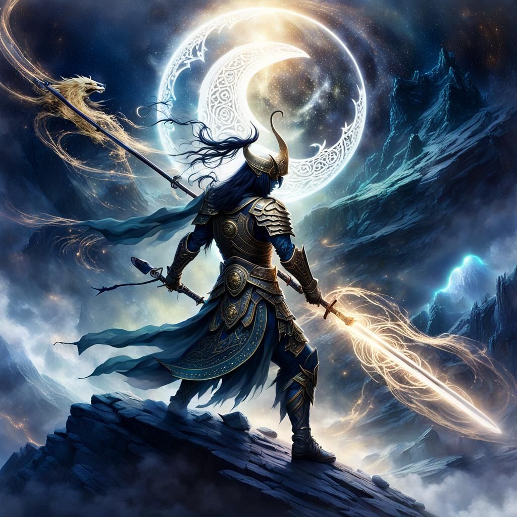 Armored Warrior Gazing at Celestial Portal